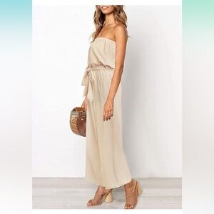 ZESICA Women's Casual Off Shoulder Strapless Belted Wide Leg Jumpsuit Ro…